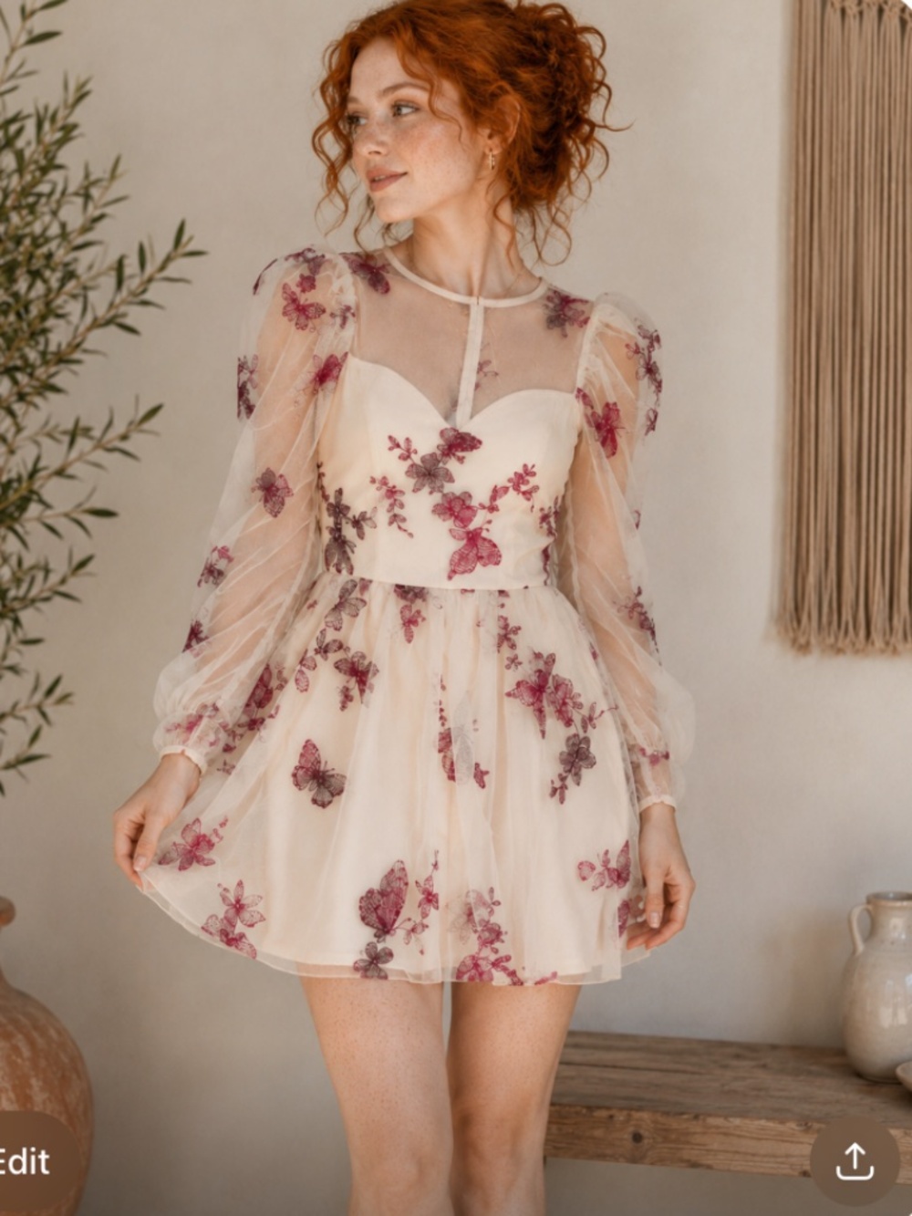 ⭐️3/$30 Puff Sleeve Butterfly Embroidered Mini Party Dress Fairycore Whimsigoth